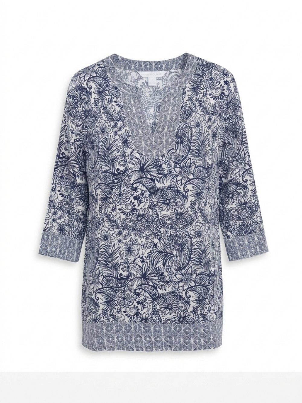 Sigrid Olsen Coastal Navy White Paisley Tunic - Relaxed Fit Resort Top